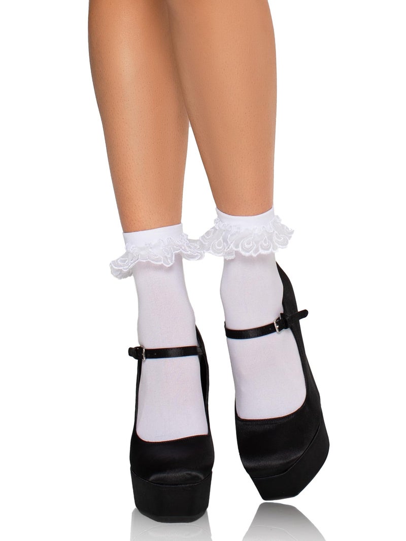 Leg Avenue womens Lace Ruffle Nylon Anklet Socks White One Size - Image 1